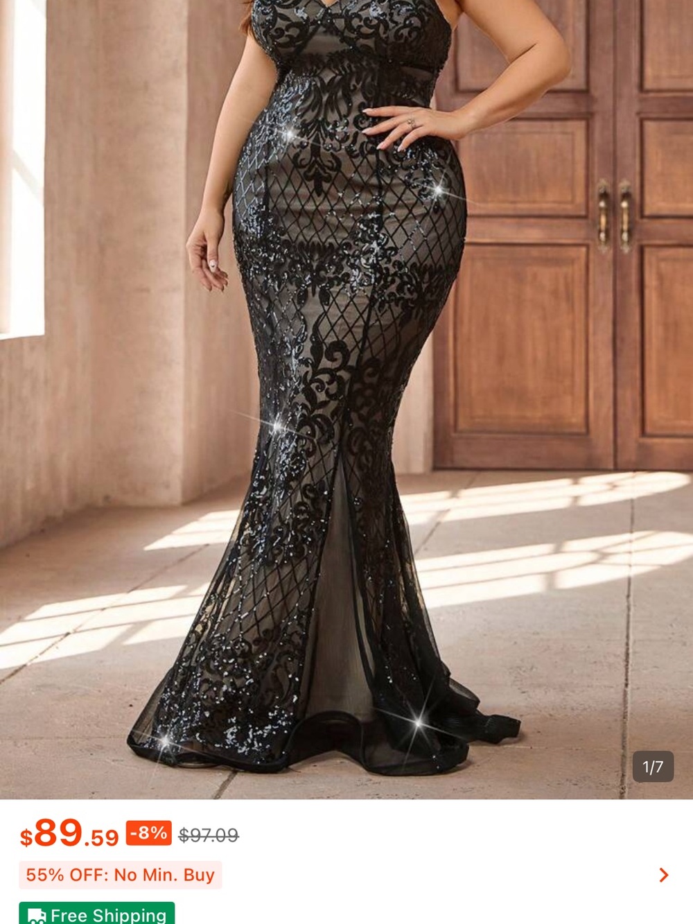 Elegant Black Sequin Mermaid dress - Plus Size